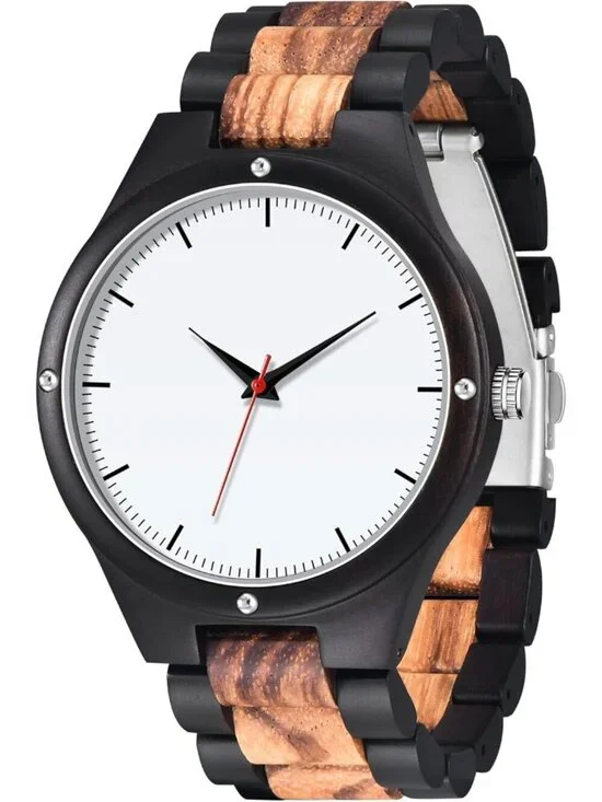 Men's White 100% Manual Round Classic Wrist Analog Quartz Handmade Wooden Watch