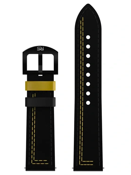 RS Chrono Black & Yellow Adjustable Leather Strap
