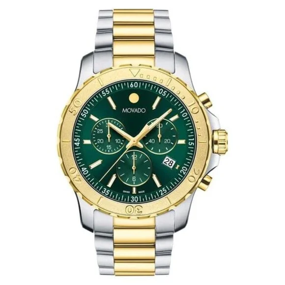 MOVADO ACTIVE SPORT CHRONOGRAPH 2600181 GREEN DIAL TWO-TONE BRACELET MENS WATCH