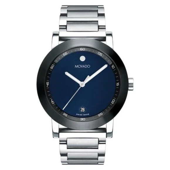 MOVADO SIGNATURE SPORT 0607670 BLUE DIAL SILVER BRACELET 42MM QUARTZ MENS WATCH