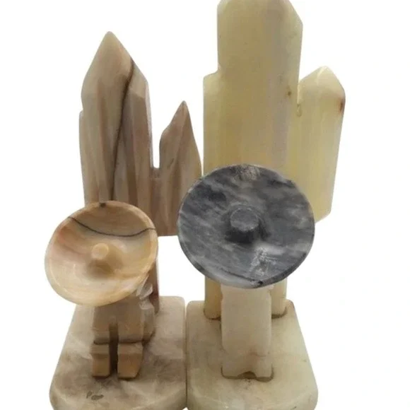 Vintage Carved Onyx Stone‎ Bookends Mexican Siesta & Cactus Design