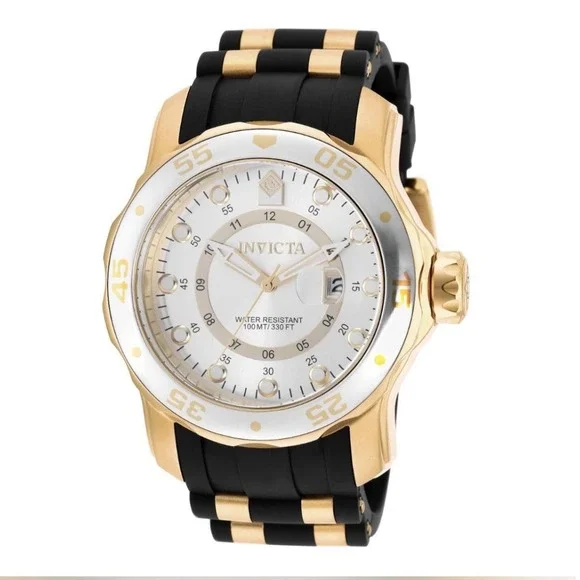 Invicta Pro Diver SCUBA 8995 Mens Watch Gold Tone Silver Dial Black Strap