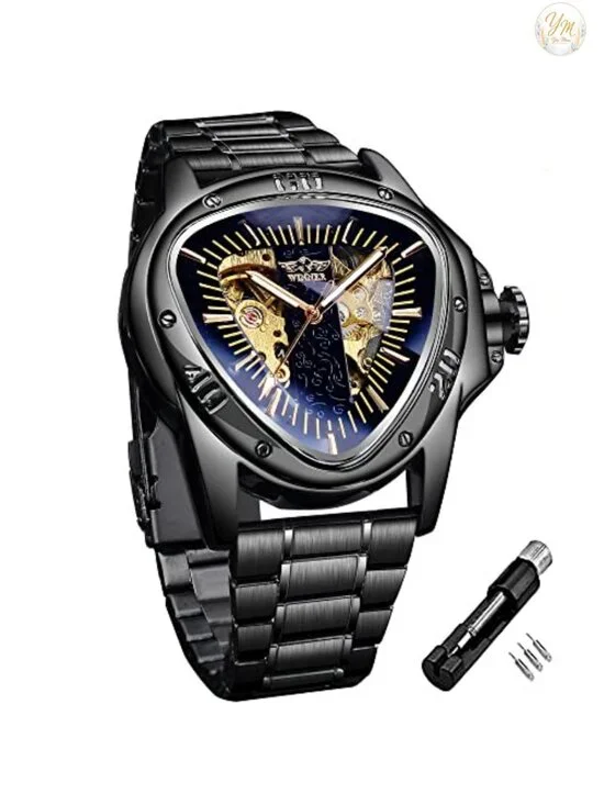 Men's Automatic Mechanical Watch, Skeleton Dial, Leather Strap, Racing Design