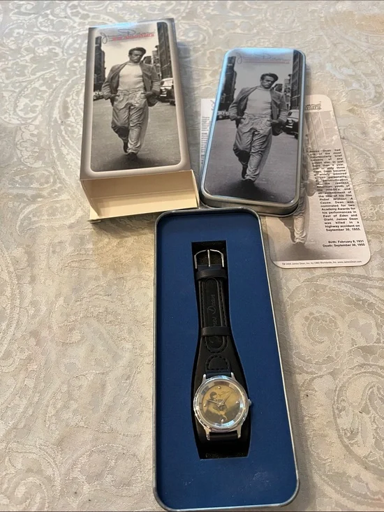James Dean 50th AnniversaryBlack Leather Strap Men’s Watch with Silver-Tone Case