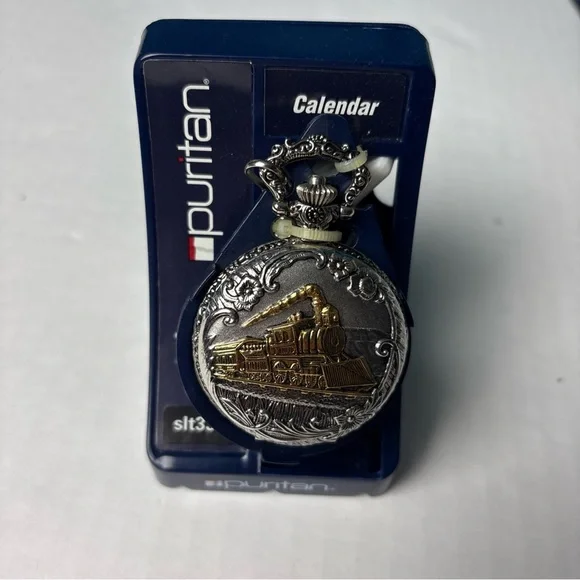 Puritan Railroad Locomotive Pocket Watch Chain Silver Gold Tone New PUR54966W