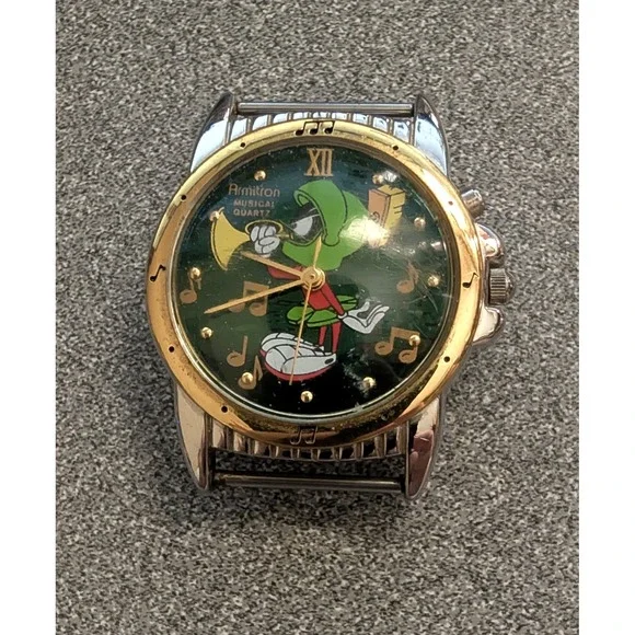 VTG Armitron Watch Gold Silver Marvin the Martian Musical Quartz 1994 2200/95