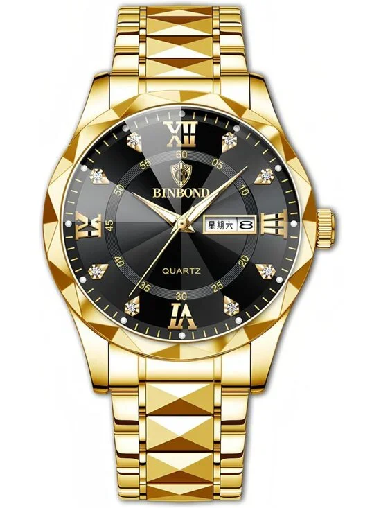Luxury Waterproof Diamond Quartz Watch for Men & Women, Gold/Silver, Roman