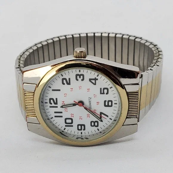 Men's Military Watch‎ 36MM White Dial Gold Gray Bracelet Band New Battery