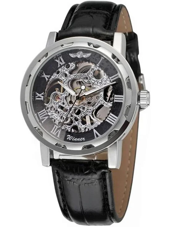 Stylish Men's Mechanical Wristwatch with Transparent Skeleton Dial & Leather