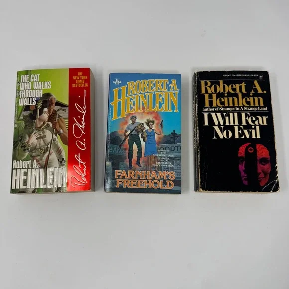Lot of 3 Heinlein Sci Fi Books Farnham's Freehold, The Cat Who Walks Through...