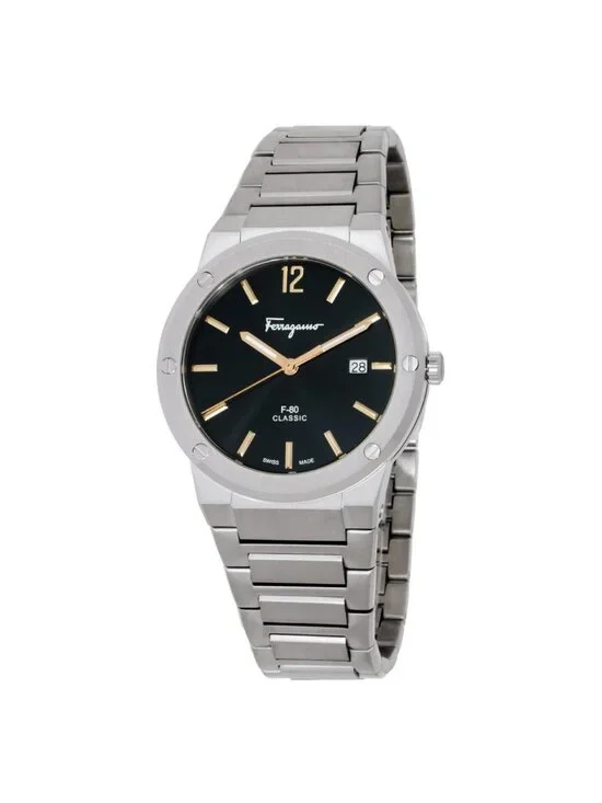 NWT Ferragamo F-80 Classic Quartz Black Dial Men's Watch