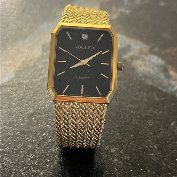 Adolfo Black Gold Tone Square Bezel Watch