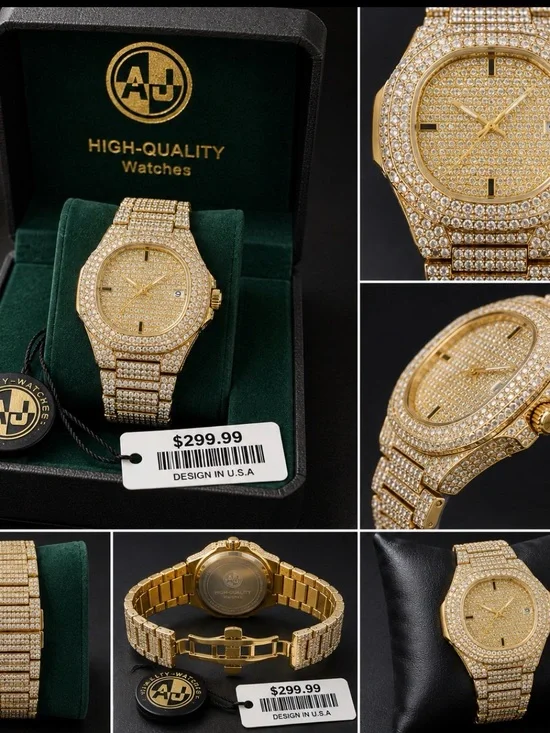 Gold-Tone Pavé Men’s Watch