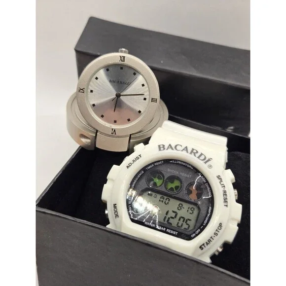 Bacardi Pineapple Fusion Digital Watch NIB + Bonus Barcadi O Mini Clk New Batts!