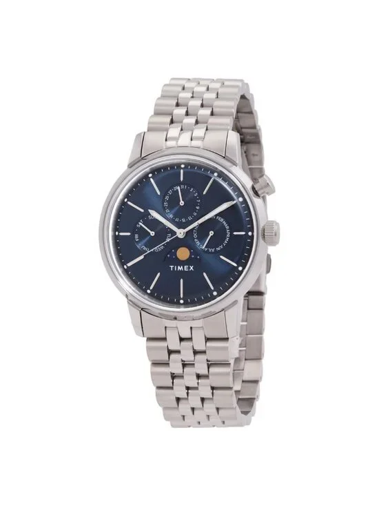 NWT Timex Marlin Quartz Moon Phase Blue Dial Watch