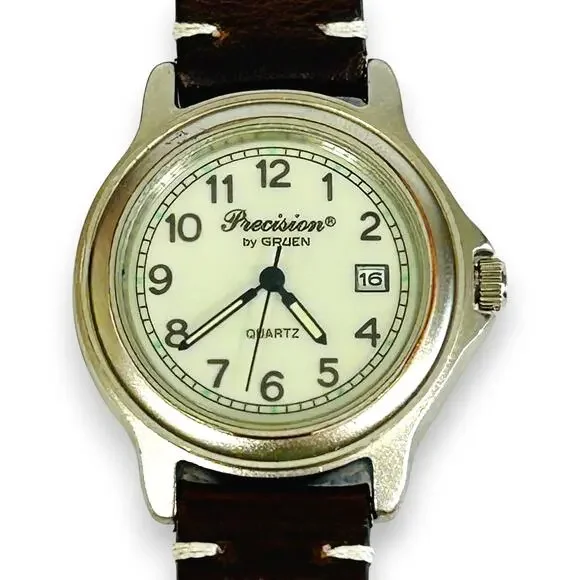 Gruen Precision GP420MN Glow Dial Vintage 38mm Quartz Field Watch Backlight