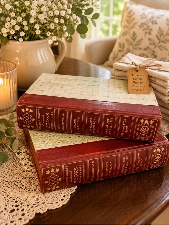 Vintage-Style Decorative Hardcover Book Set - Red