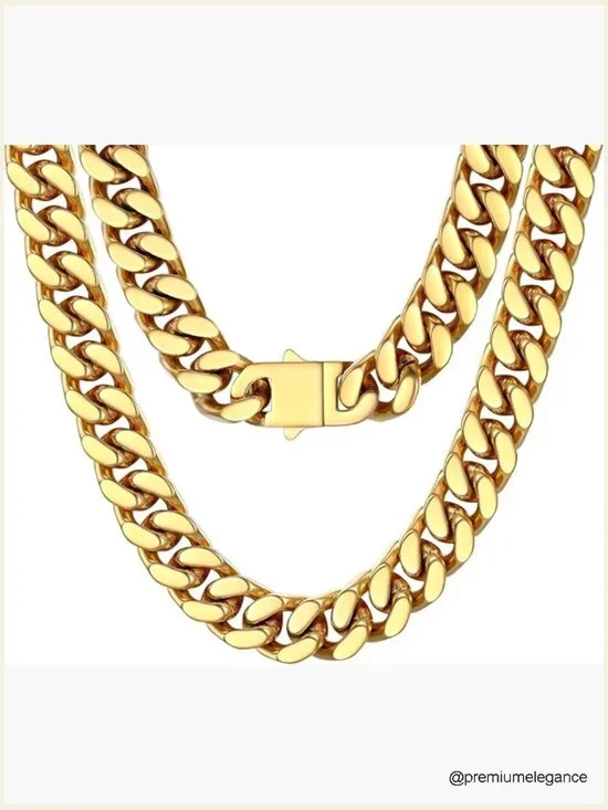 Stainless Steel Chunky Cuban Link Chain Necklace, Thick Trendy Statement Hip