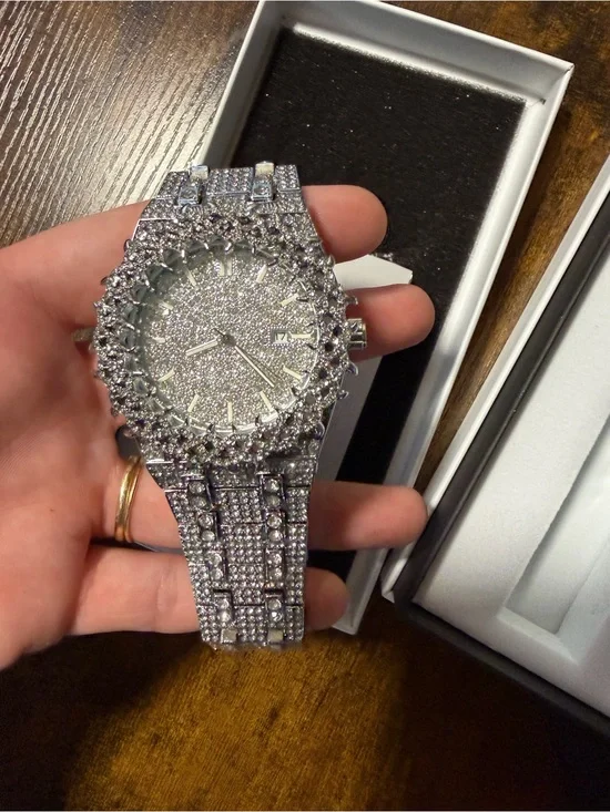 Men's Silver Crystal-Embellished Watch - Fashion Statement Timepiece