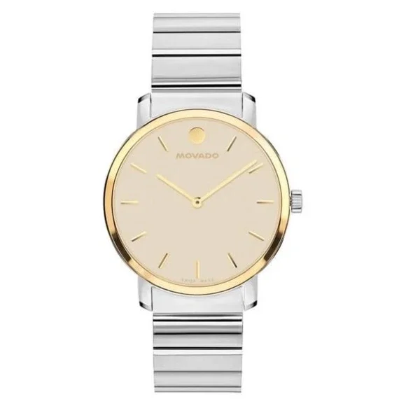 MOVADO INSIGNIA 0608078 GOLD DIAL SILVER BRACELET 39MM STAINLESS STEEL MEN WATCH