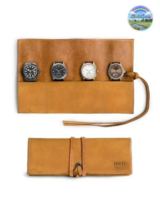 Handmade Full Grain Leather Watch Roll Organizer Holds 4 Watches