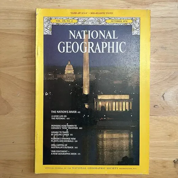 National Geographic October 1976 Potomac River Edmonton Tahiti Canoe Florida