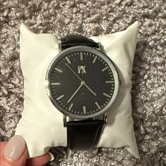 PX Black Leather Strap Watch