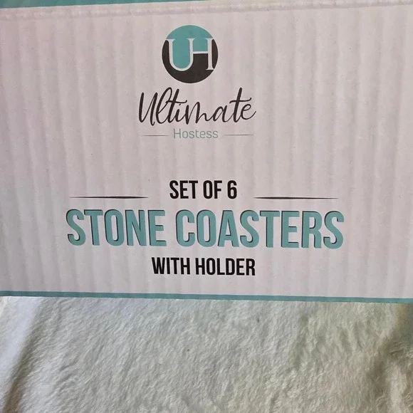 NIB Premium Stone Coaster Set of 6 with holder