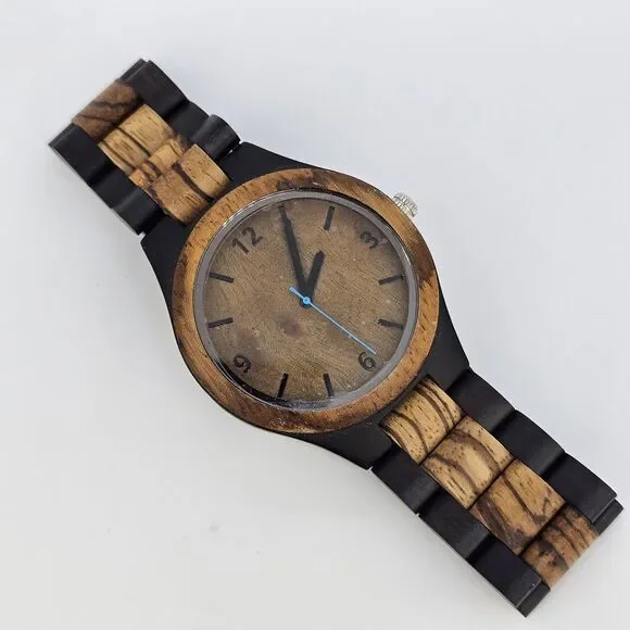 Unisex Wood Watch 45MM Large Case Brown Dial Multicolor Bracelet Band 8.5