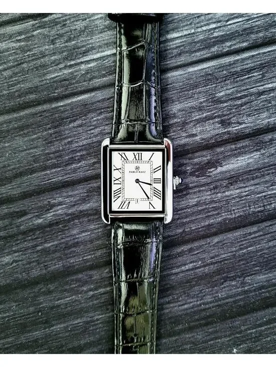 Pablo Raez Mens Silver Tank‎ Swiss Style Watch 40mm Large