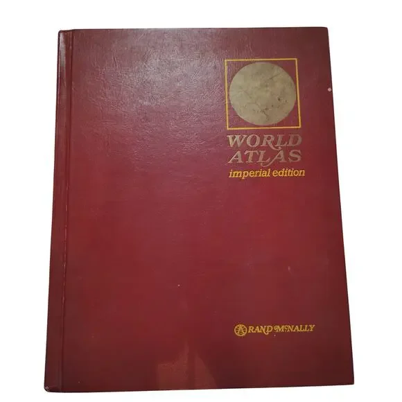 VTG 1973 Rand McNally World Atlas Imperial Edtn Oversized HC Burgundy Gold‑Foil