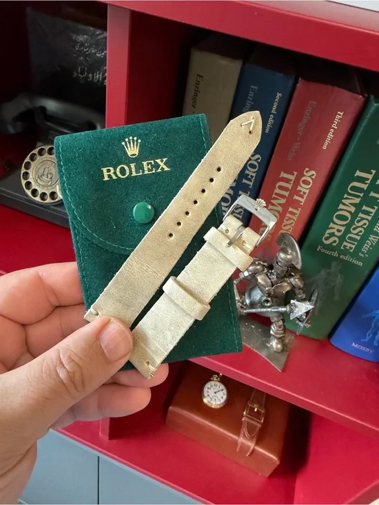 ✅ Rolex Beige Suede Leather Watch Strap with Silver Buckle 👌