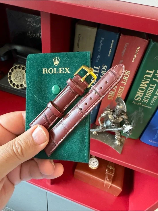 ✅ Rolex Strap: Burgundy Alligator Style Leather with Gold Rolex Buckle ✨
