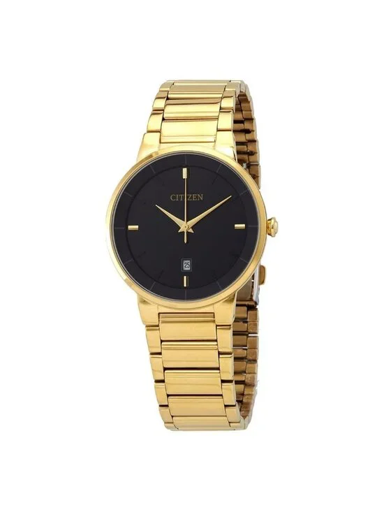 NWT Citizen Quartz Black Dial Yellow Gold-tone Men's Watch