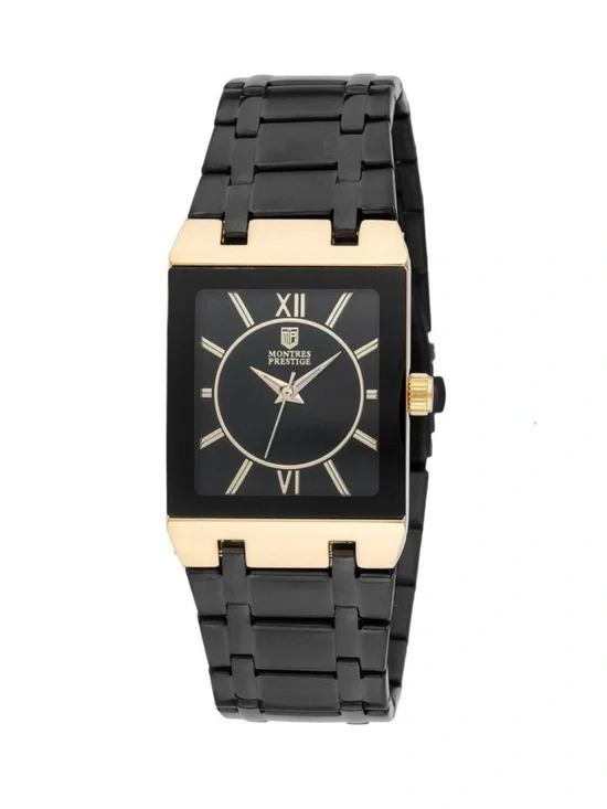 Montres Prestige Men's Black Gold Rectangular Dress Watch MPW-0253 NWT