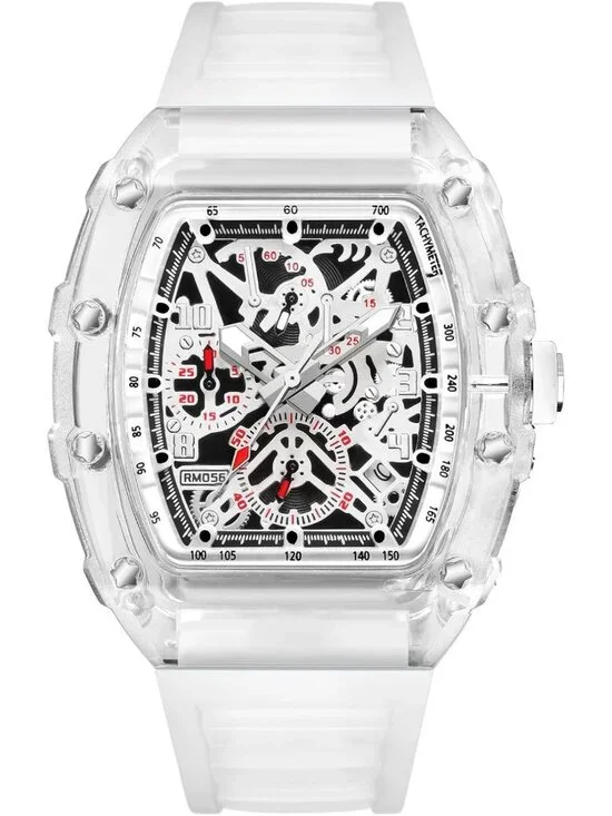 Stylish Hollowed Men’s Quartz Watch - Transparent Tonneau, Waterproof, Date