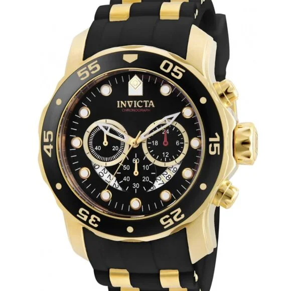 Invicta Gold and Black Pro Diver Chronograph Watch #6981 with Heavy  Black Case