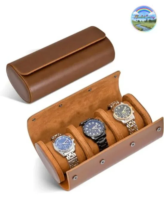3-Slot Watch Travel Case PU Leather with Removable Pillows for Men Women