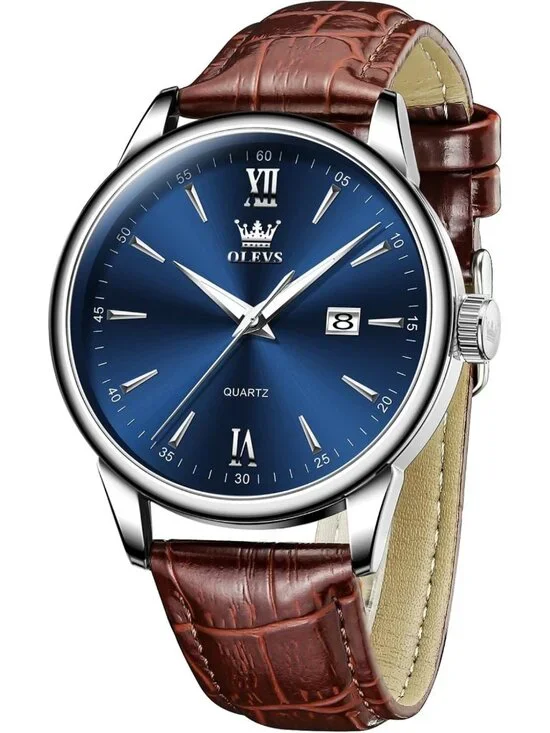 Classic Men's Leather Watch - Large Dial, Easy Read, Waterproof Quartz Timepiece
