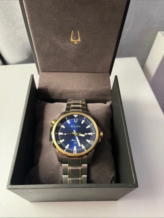 Bulova Two-Tone Blue Dial Men's Stainless Steel Watch