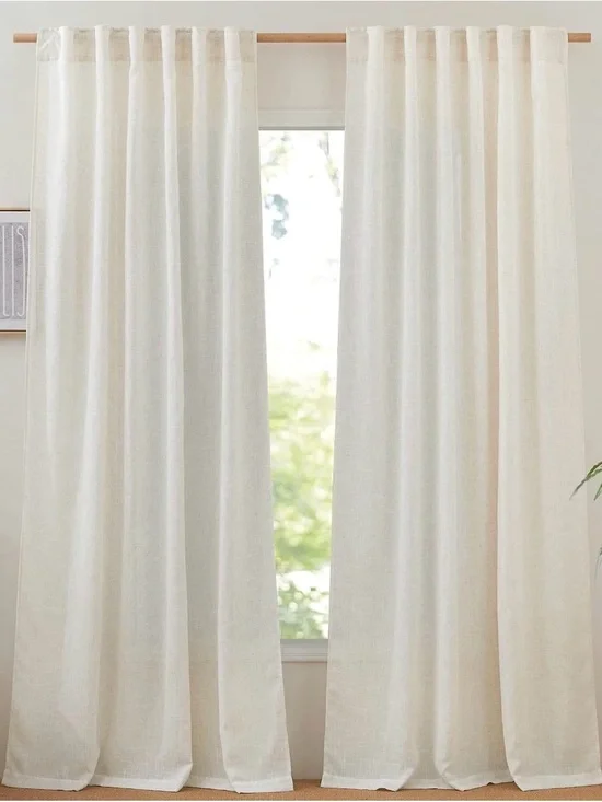 NICETOWN Extra Long Semi Sheer Linen Curtains for Living Room W52 x L144, 2pan