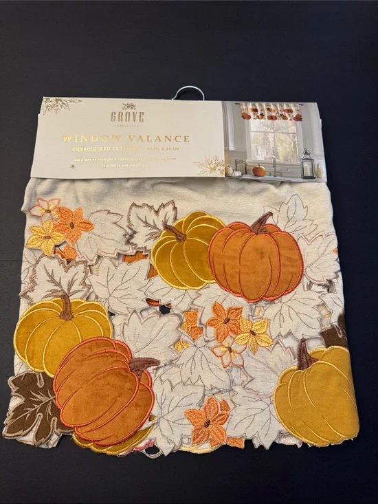 NEW Grove Collective Window Valance - Embroidered Cutwork - Pumpkin Fall Pattern