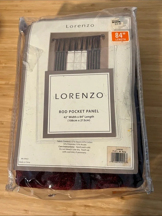 Burgundy Lorenzo Drape Rod Pocket Panel 42x84” New