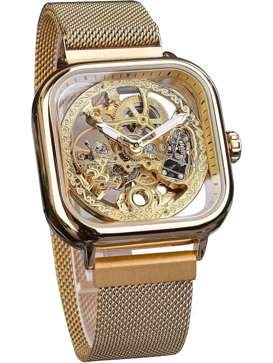 Stylish Men's Automatic Skeleton Watch with Transparent Dial & Stainless Steel