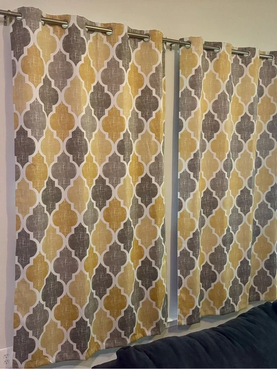 Yellow and Gray geometric Grommet Black Out Curtains