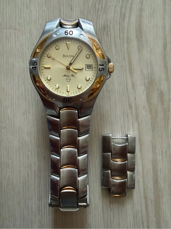 Vintage Bulova Men’s Marine Star Two Tone Date Lume Dial Quartz Watch