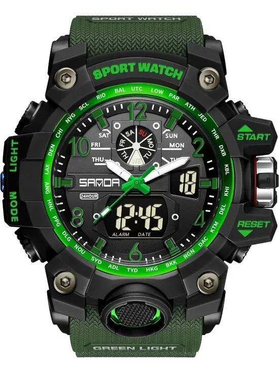 Men's Waterproof Sports Watch - Military Style, Multi-Function LED Alarm