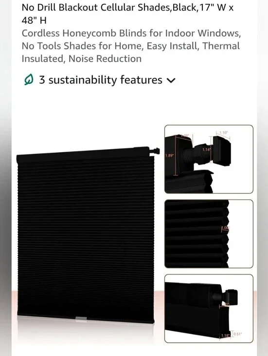 Black No-Drill Cellular Blackout Shade - Cordless Window Blind