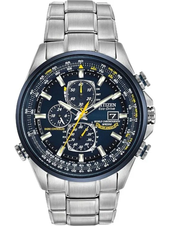 Men's Silver-Tone Bracelet Eco-Drive Sport Luxury Chronograph Atomic Time Watch