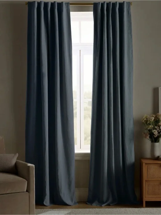 NWOT Quince 48x108 Blue Linen Blackout Drapery Panel - Retail $112